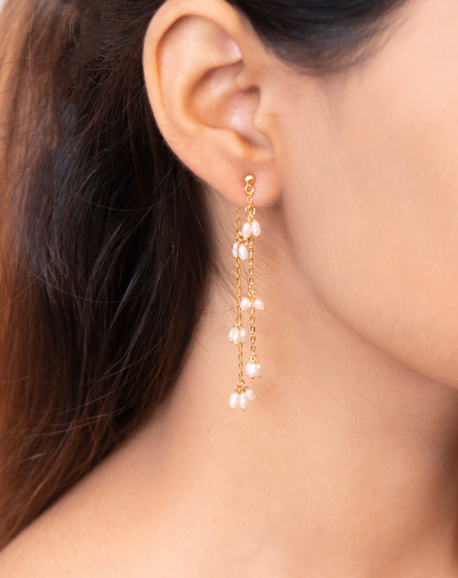 Light pink Stone Pearl Diamond Stud Earrings  Gemzlane