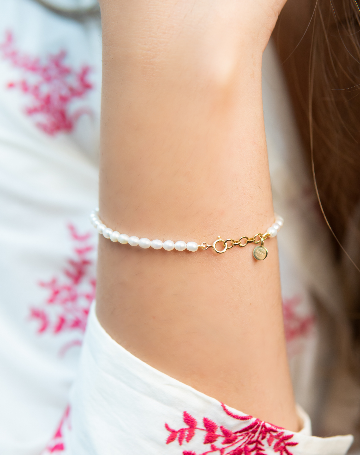 White Pearl Gold Plated Adjustable Bracelet  Sanvi Jewels