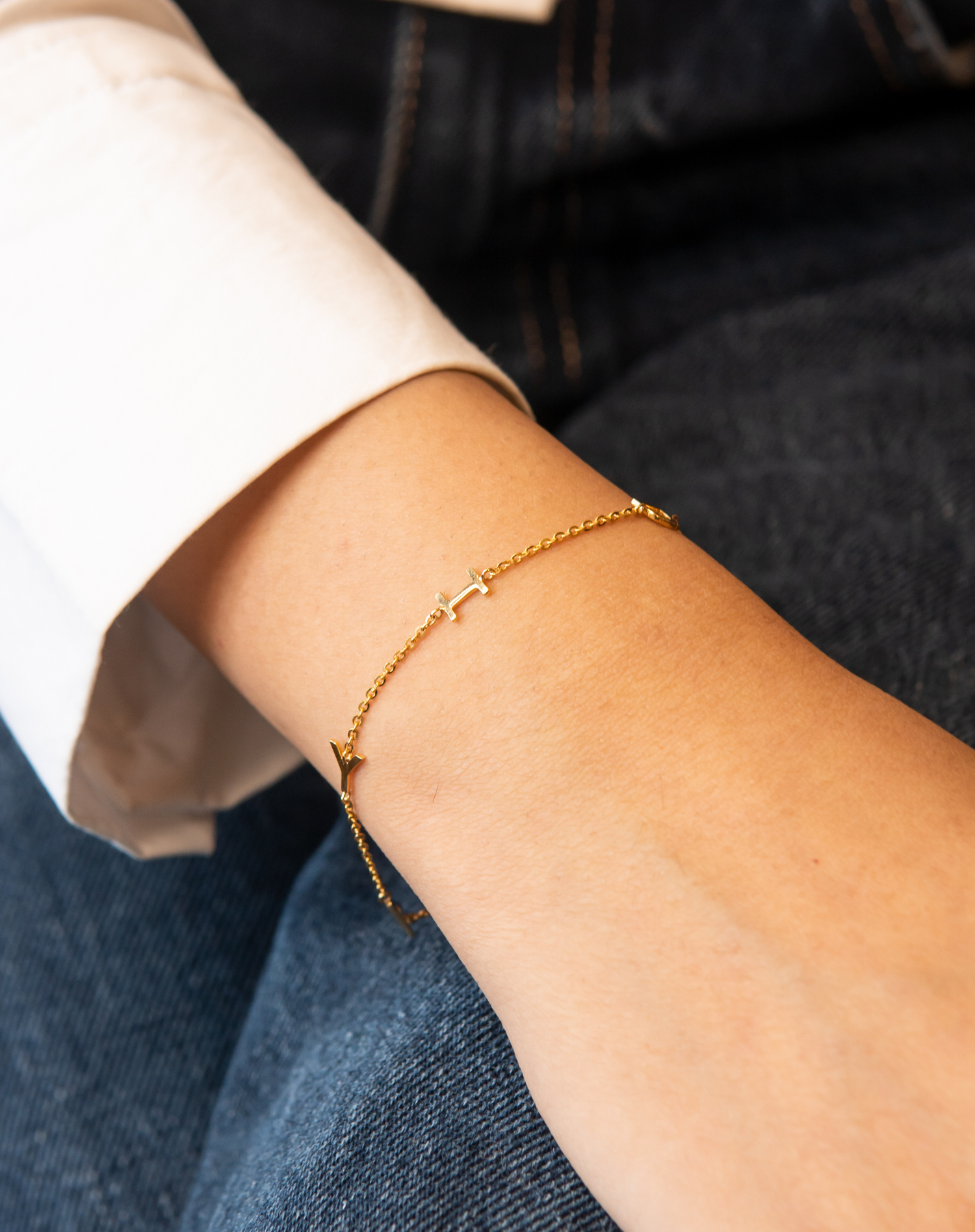 18KT Gold Scattered Name Bracelet, Buy Personalised Bracelets Online